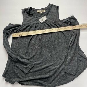 LOFT Charcoal Gray Cold-Shoulder Long Sleeve Top